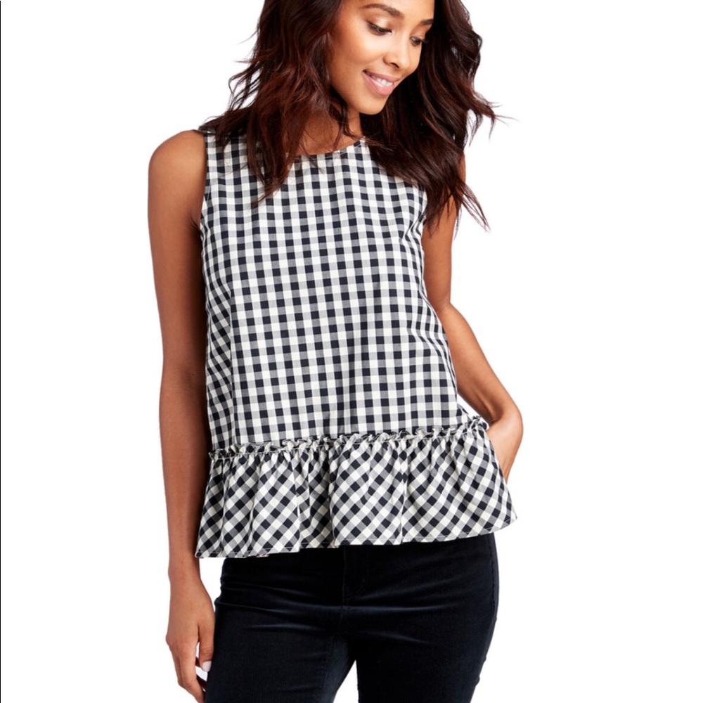 EUC VINEYARD VINES GINGHAM RUFFLE TOP BLACK XXS